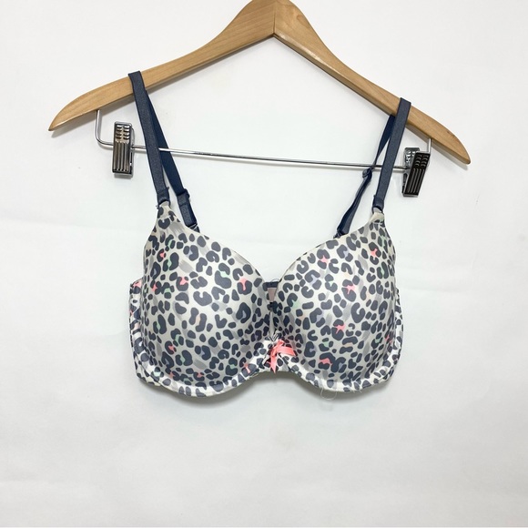 Victoria’s Secret Bra Dream Angels Lined Demi Grey-Pink Cheetah Print 32DD - Picture 1 of 4